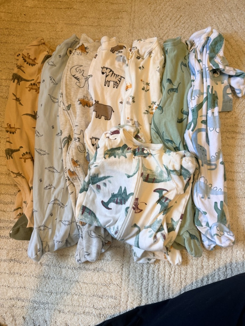 Kids Dinosaur Footed Pajama Sleepers - Green & Cream